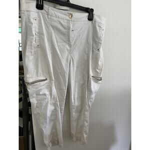 Chico's Cargo Pants 2 (12) Cotton Poplin Crop Elastic Waist Cream Casual Summer